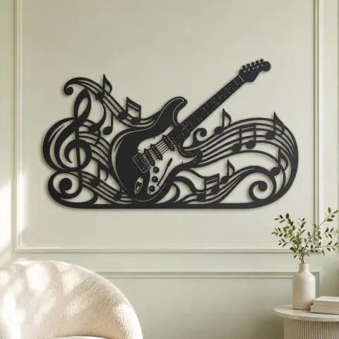 Vue alternative de Guitar Melody Flow Metal Wall Art | Music Room Wall Decor