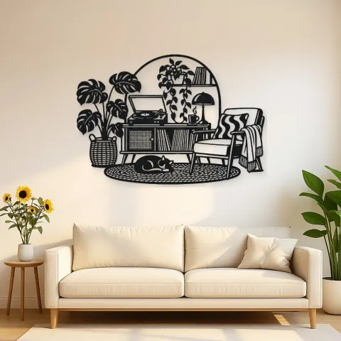 Record Player Corner Metal Wall Art | Music Room Wall Decor