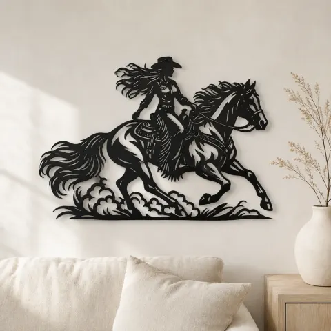 Cowgirl and Horse Metal Wall Art | Equestrian Wall Decor