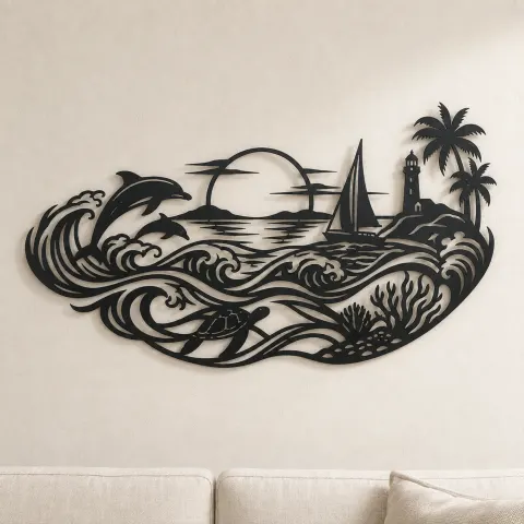 Endless Blue Horizon Metal Wall Art | Nature Silhouette Decor