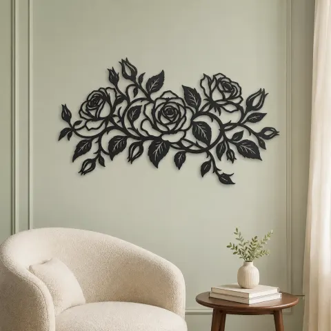 Vue alternative de Rose Vine Embrace Metal Wall Art | Botanical Metal Wall Decor