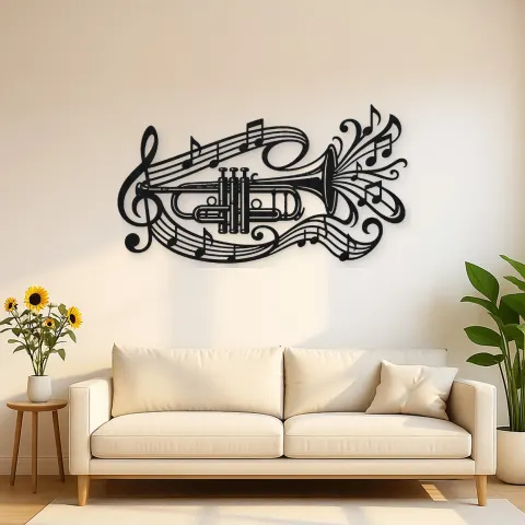 Trumpet Sound Ribbon Metal Wall Art | Music Room Wall Decor