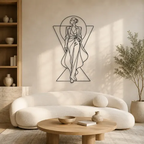 Décoration murale en métal "Muse de runway géométrique" | Décor mural figure de mode