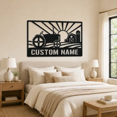 Vue alternative de Décoration murale en métal personnalisée Tracteur de ferme avec lever de soleil
