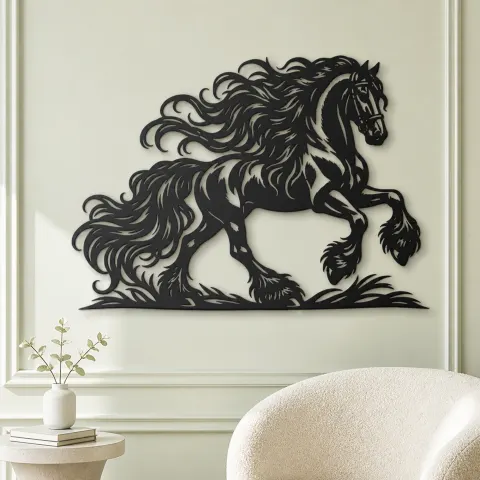 Vue alternative de Friesian Mane Flow Metal Wall Art | Equestrian Wall Decor