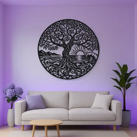 Vista alternativa de Tree and Ocean Circle Metal Wall Art | Coastal and Nautical Wall Decor