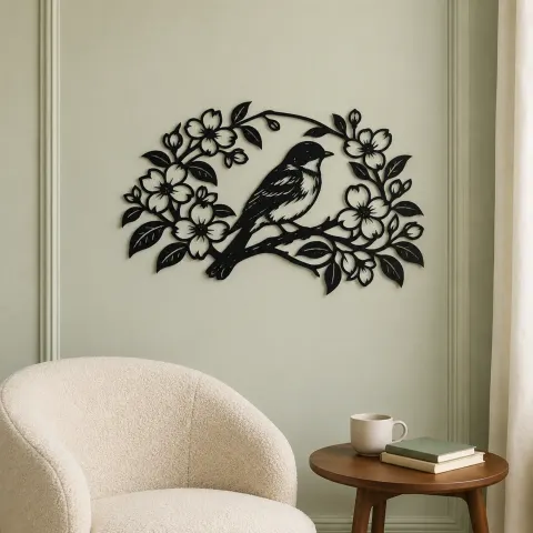 Vue alternative de Bluebird Floral Arch Metal Wall Art | Wildlife Silhouette Decor