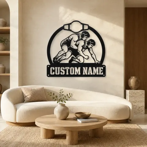 Décoration murale en métal personnalisée match de lutte avec cadre de ceinture