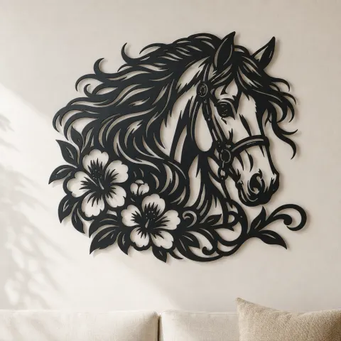 Horse Head Floral Metal Wall Art | Equestrian Wall Decor