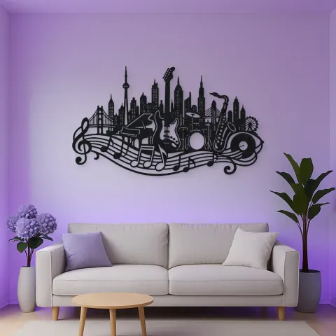 Musical City Skyline Metal Wall Art | Travel and City Wall Decor alternative Ansicht