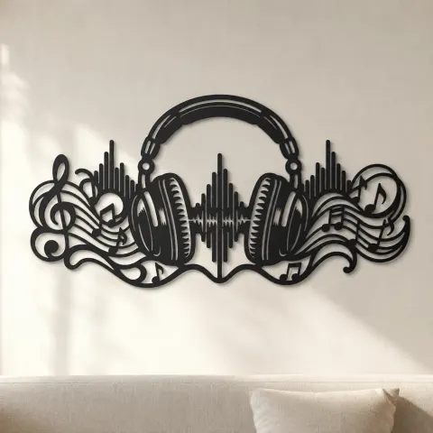 Headphones Sound Wave Metal Wall Art | Music Room Wall Decor