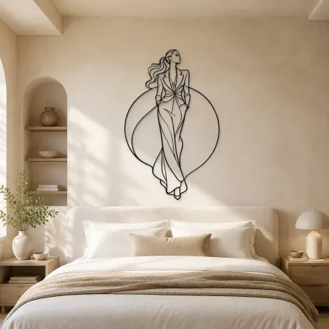 Vue alternative de Décoration murale en métal "Modèle à Queue de Cheval Élégante" | Décor de Figure de Mode