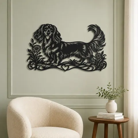 Vue alternative de Dachshund Long Line Metal Wall Art | Pet Lover Silhouette Decor