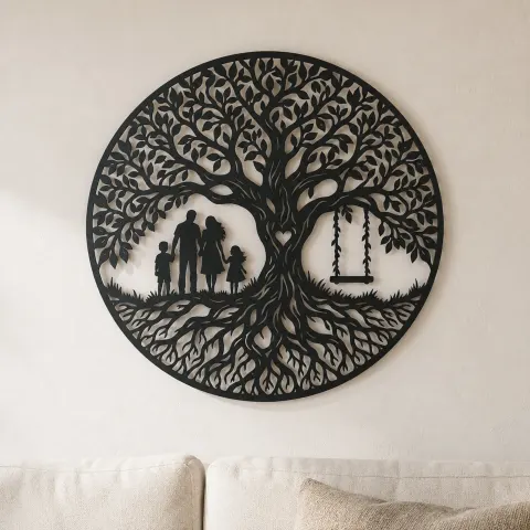 Family Roots Tree Metal Wall Art | Family Silhouette Decor