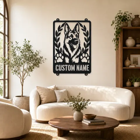 Décoration murale en métal personnalisée berger allemand avec empreintes de pattes