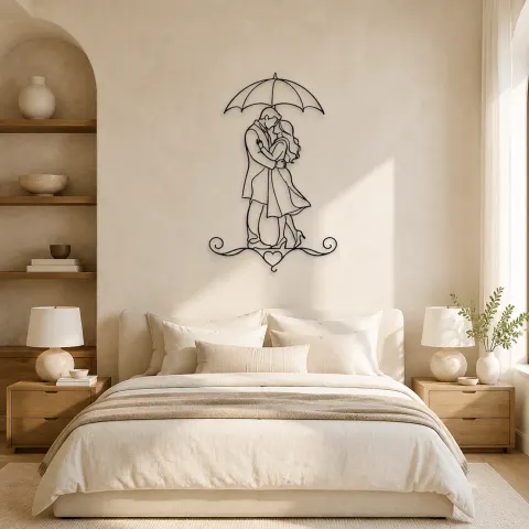 Vue alternative de Décoration murale en métal couple sous parapluie | Décor romantique couple