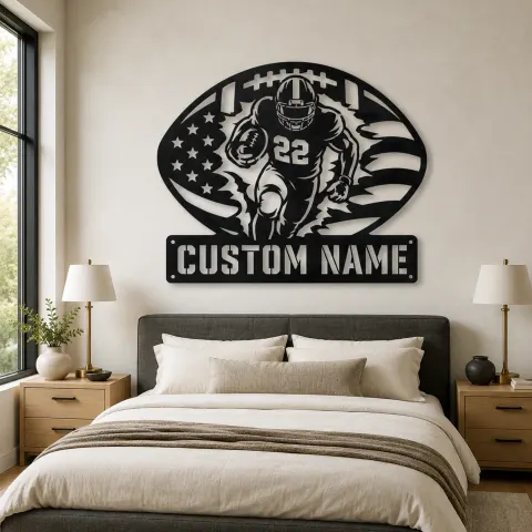 Vue alternative de Décoration murale en métal personnalisée avec running back numéro 22 et drapeau américain