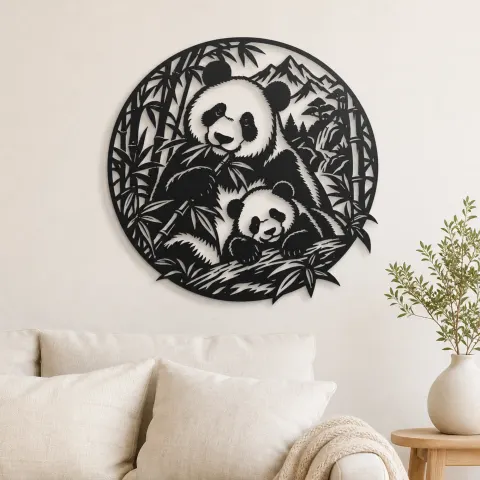 Panda Bamboo Metal Wall Art | Wildlife Silhouette Decor