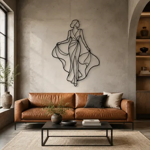 Vue alternative de Marche avec écharpe en soie | Décoration murale en métal