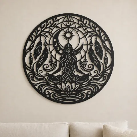 Feather Moon Flow Metal Wall Art | Celestial Boho Wall Decor