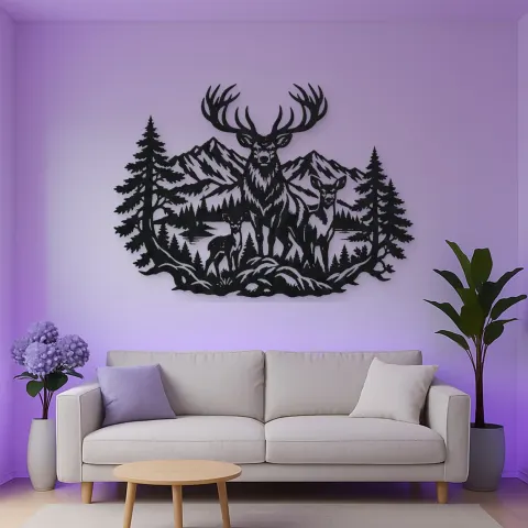 Stag Mountain Crest Metal Wall Art | Nature Silhouette Decor alternative Ansicht