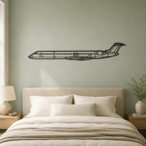 Vue alternative de Silhouette d'avion CRJ900 en métal, Décoration murale aéronautique