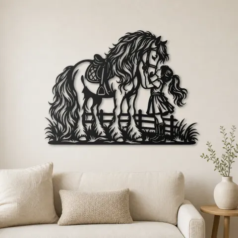 Pony and Child Metal Wall Art | Equestrian Wall Decor