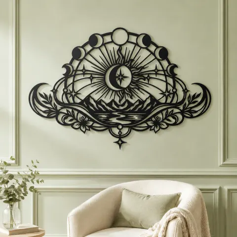 Vue alternative de Lunar Phases Arc Metal Wall Art | Celestial Boho Wall Decor