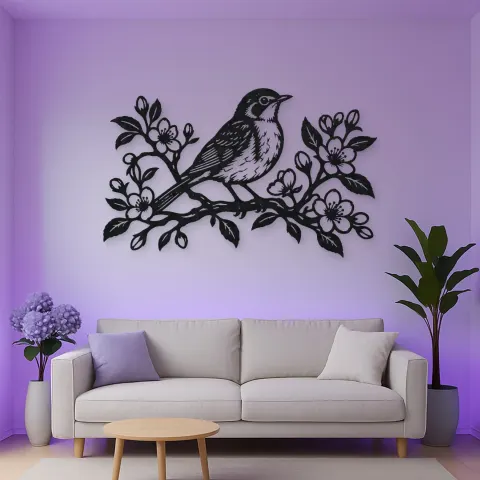 Vue alternative de Robin Spring Branch Metal Wall Art | Wildlife Silhouette Decor