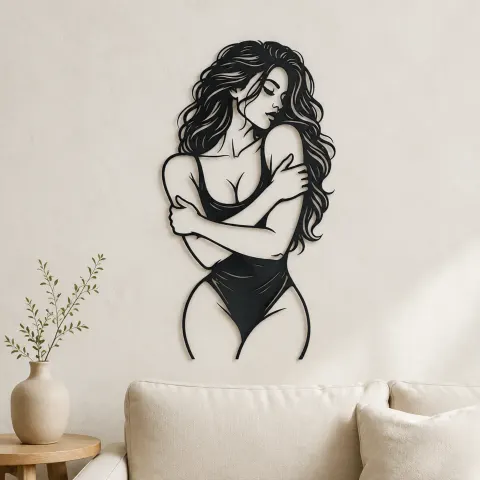 Self Embrace Torso Metal Wall Art | Minimalist Woman Line Art