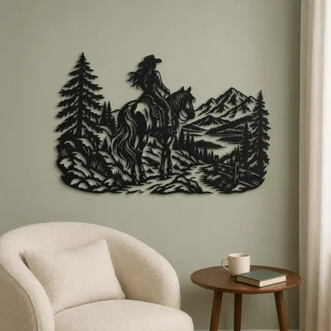 Vue alternative de Rider on Trail Metal Wall Art | Equestrian Wall Decor
