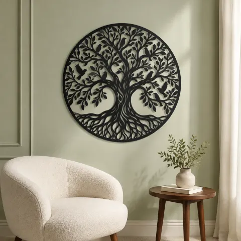 Vue alternative de Tree with Birds Metal Wall Art | Wildlife Silhouette Decor