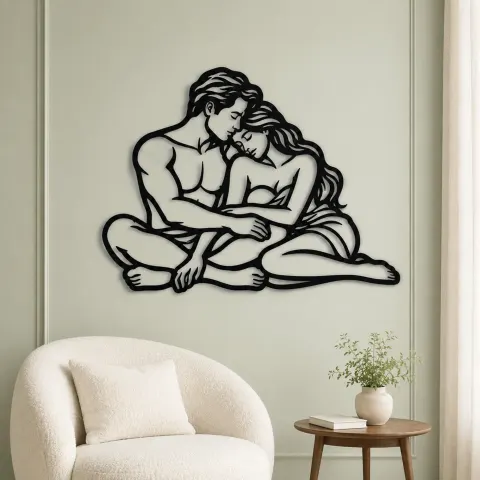 Vue alternative de Quiet Night Cuddle Metal Wall Art | Romantic Couple Decor