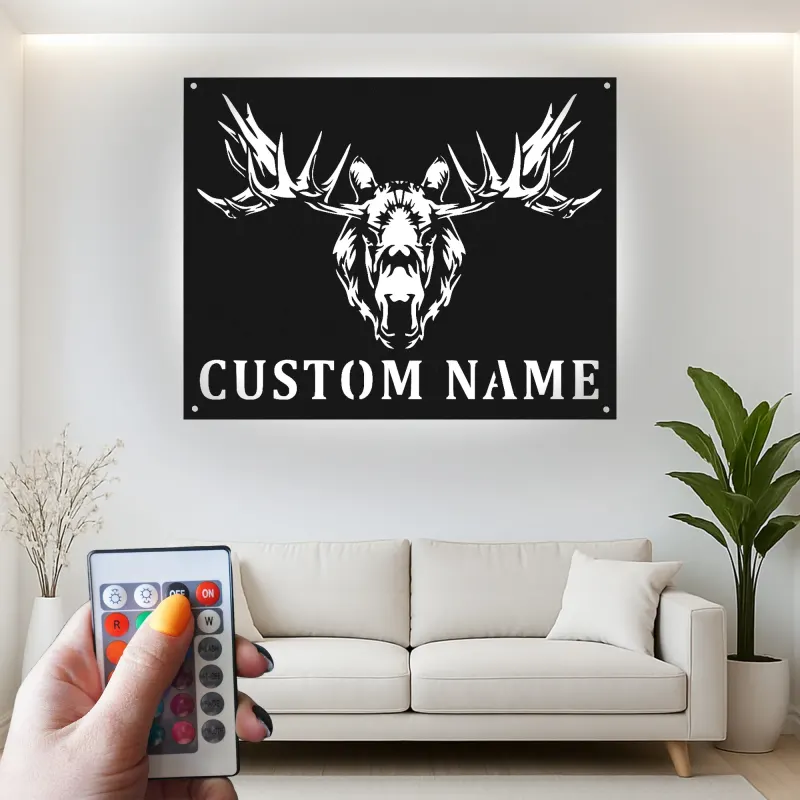 LED Moose Head Metal Sign | Custom Wildlife Wall Art | Personalized Rustic Cabin & Lodge Decor | Hunter Gift Idea