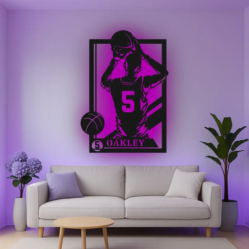 Insegna in metallo personalizzata con luce LED per giocatore di basket - Regalo sportivo per atleti e decorazione per sala giochi 2