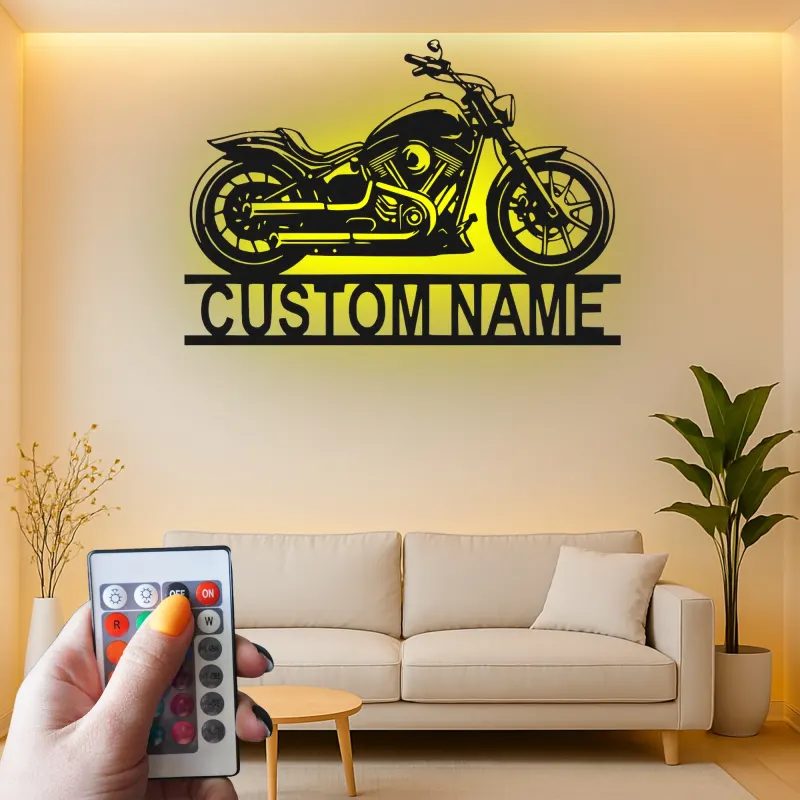 Cruiser Motorcycle LED Sign | Custom Name Metal Wall Art | Personalized Biker Gift for Garage Decor