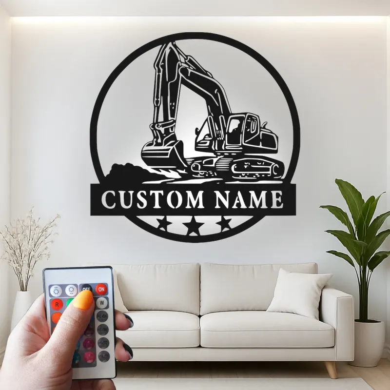 Insegna in metallo LED personalizzata per escavatore - Regalo per lui, decorazione per ufficio o garage 1