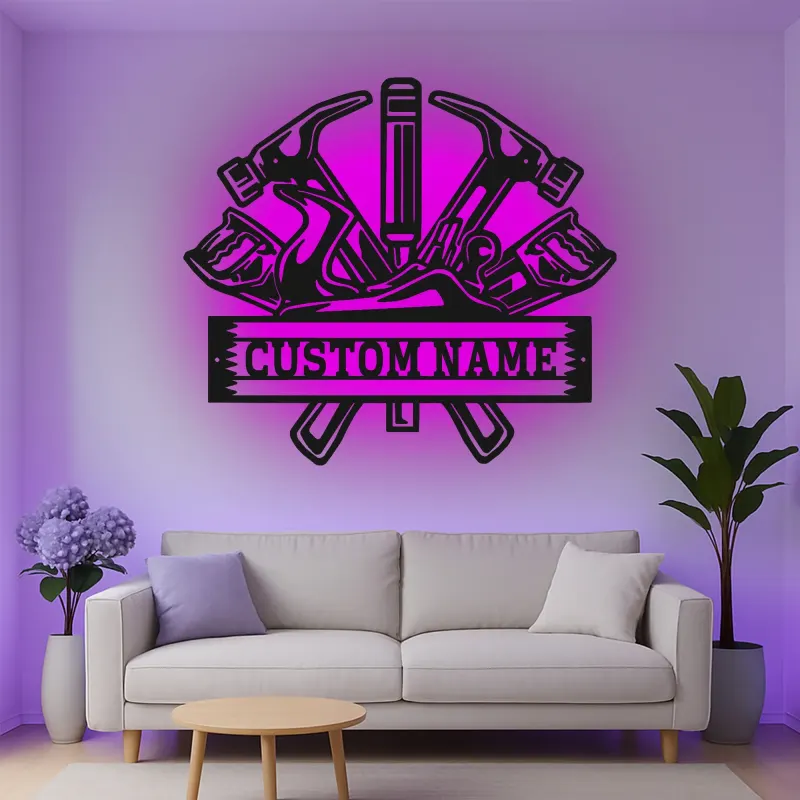 Custom Carpenter Tools Led Light Metal Wall Art Personalized Gift for Woodworkers Workshop Decor 3