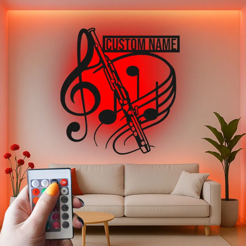 Personalized Flute LED Metal Sign | Custom Music Note Wall Art | Musician Name Decor | Gift for Band Room