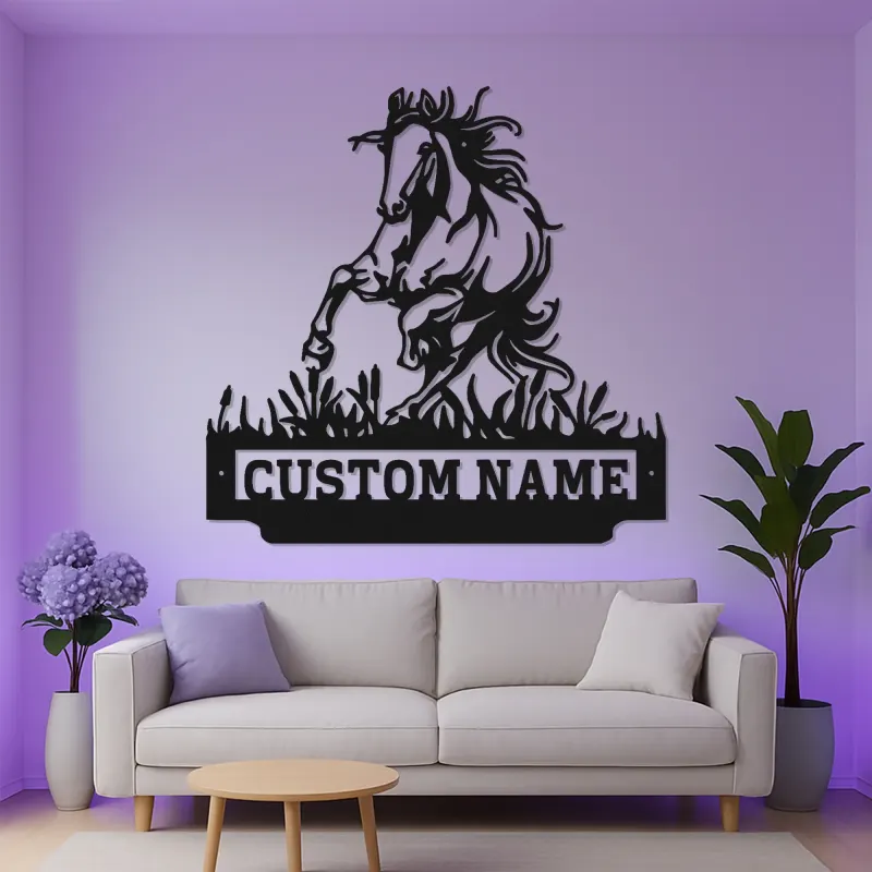 Custom Horse Metal Sign with LED | Personalized Equestrian Wall Art | Ranch Decor & Horse Lover Gift | Backlit Metal Signage