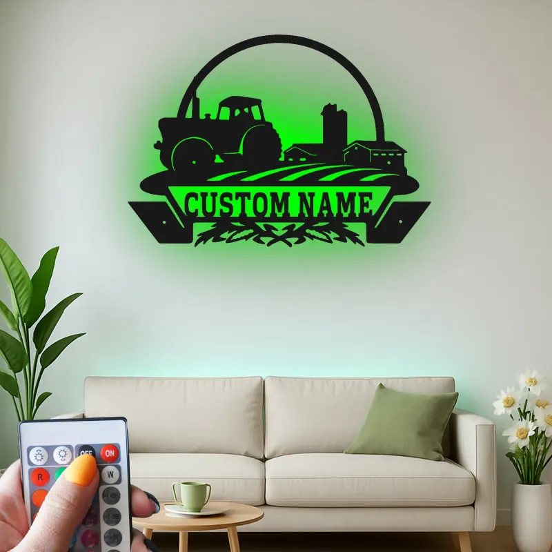 Cartel LED de Tractor de Granja Personalizado | Decoración Mural de Metal Personalizada | Decoración Rústica de Granja para Establo | Regalo Hecho a Mano para Granjeros