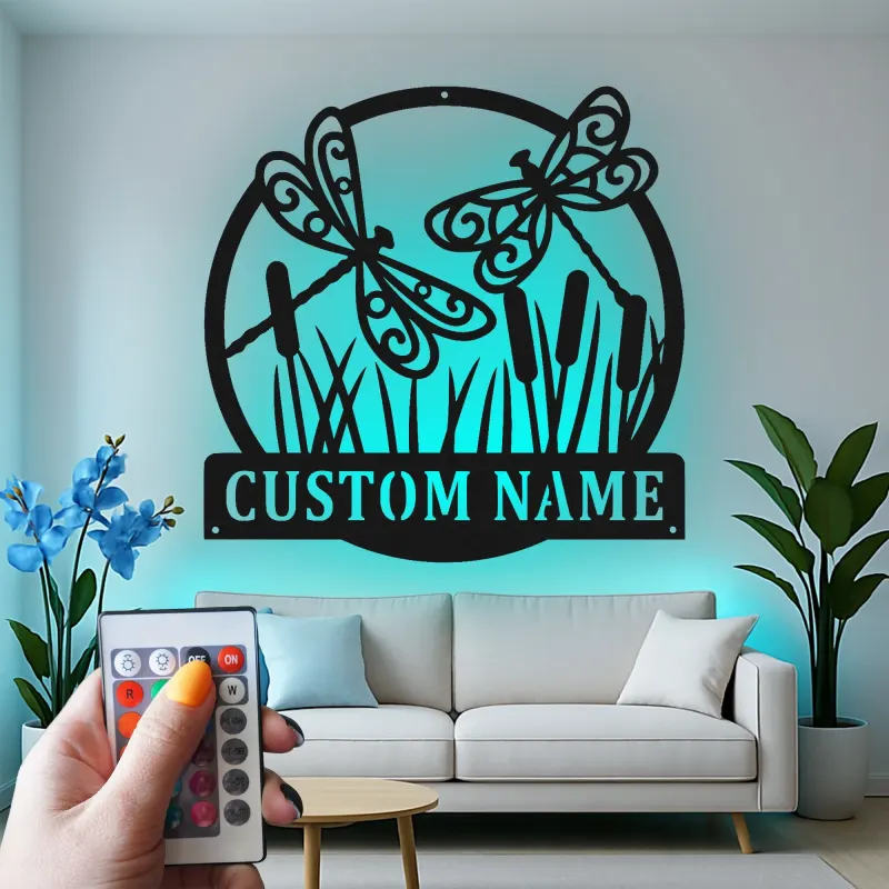 Insegna in metallo LED personalizzata con libellula, regalo per amanti della natura, decorazione per giardino o patio
