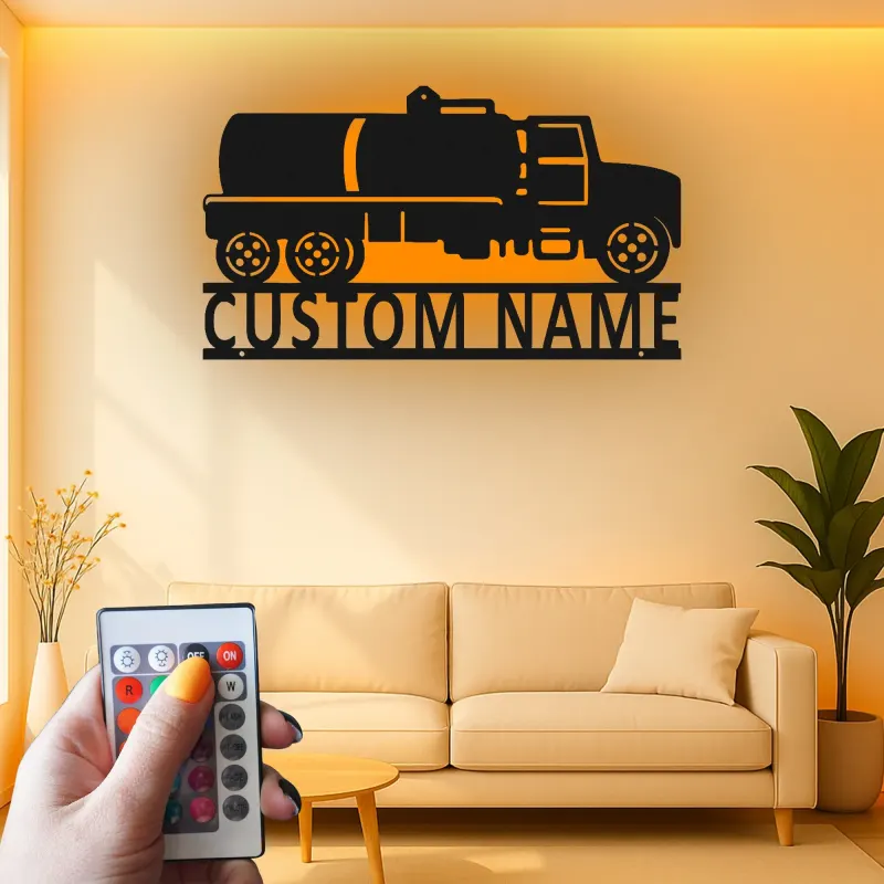 Insegna in metallo LED per camion cisterna | Insegna da parete personalizzata per ufficio | Decorazione industriale personalizzata per camionisti e logistica