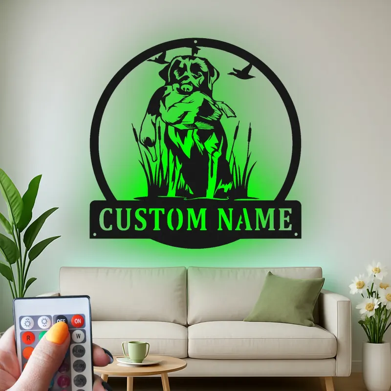 Custom Labrador Retriever Hunting Sign | LED Metal Wall Art for Hunters | Personalized Duck Dog & Outdoor Enthusiast Gift