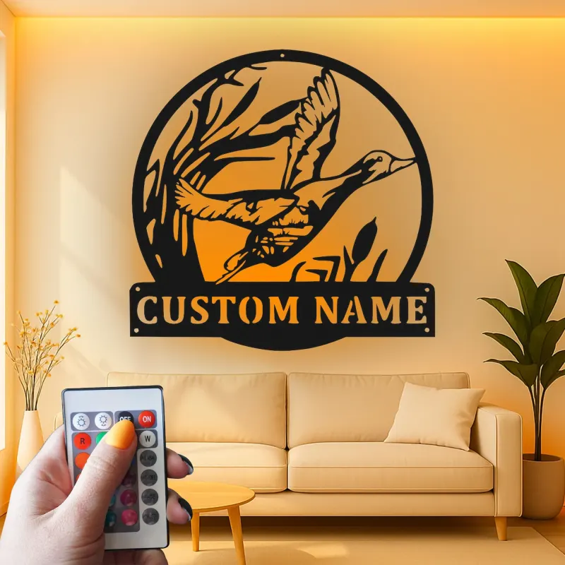 Cartel de metal LED personalizado de pato en vuelo regalo para cazadores decoración rústica de cabaña o refugio