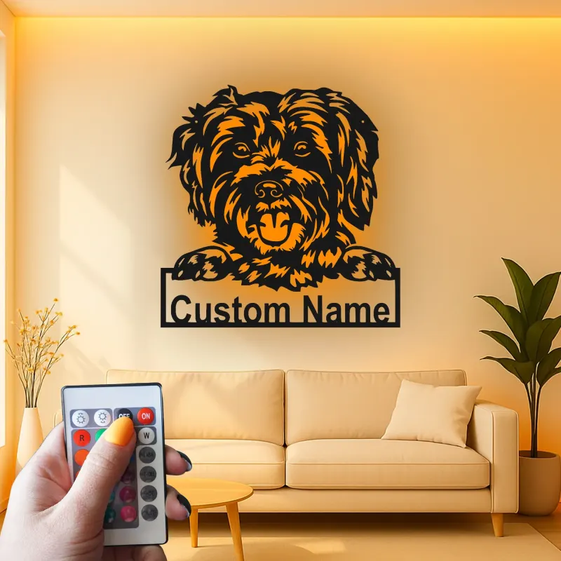 Décoration murale en métal personnalisée en forme de silhouette de chien avec rétroéclairage LED - Cadeau pour parent d'animal - Décor pour salon ou espace pour animaux