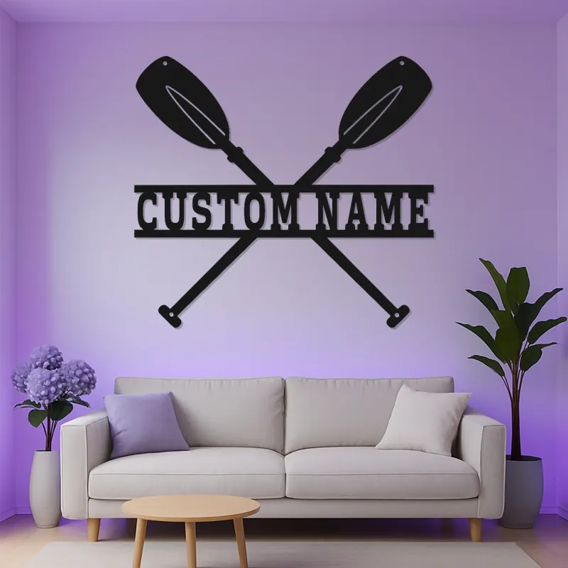 Cartel LED de remos de kayak personalizado | Decoración de casa de lago personalizada | Arte mural de remos cruzados | Regalo de aventura al aire libre