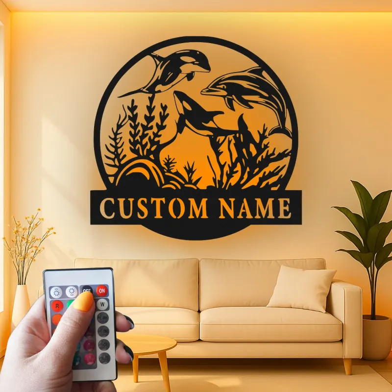 Insegna in metallo personalizzata con vita marina e luce LED regalo marino decorazione per casa costiera