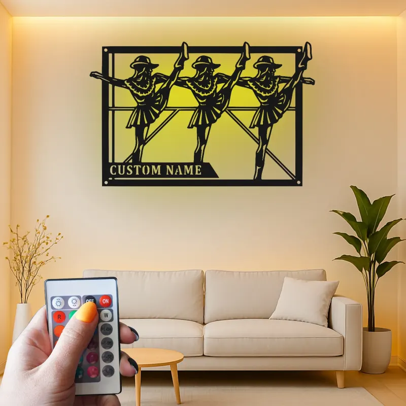 Personalisierte LED-Metall-Wandkunst mit Tänzer-Trio – Geschenk für Tanzliebhaber, Studio- oder Schlafzimmerdeko