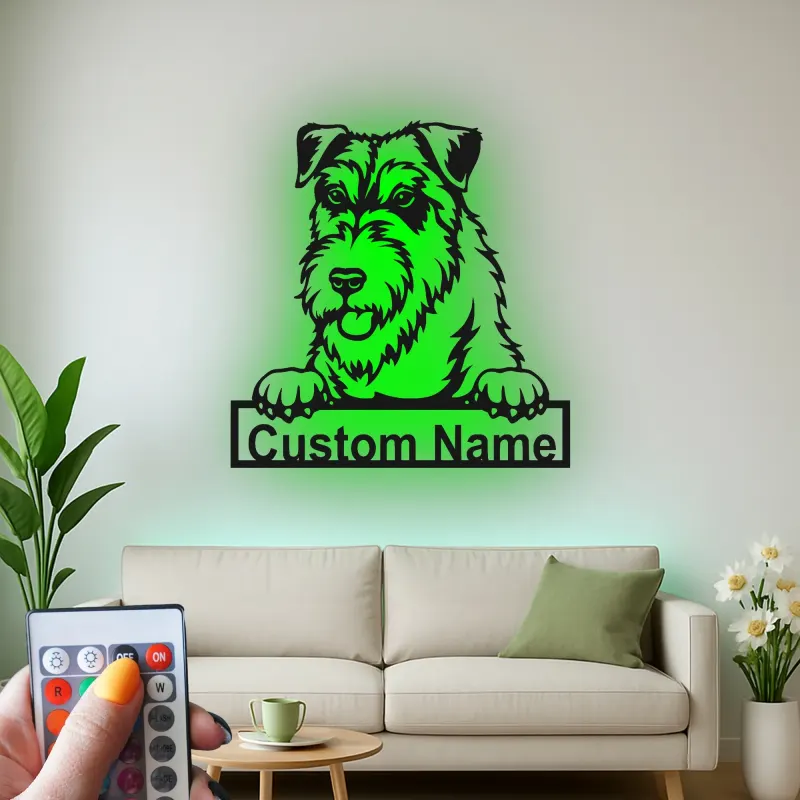 Insegna in metallo LED personalizzata Schnauzer regalo per amanti dei cani decorazione per soggiorno